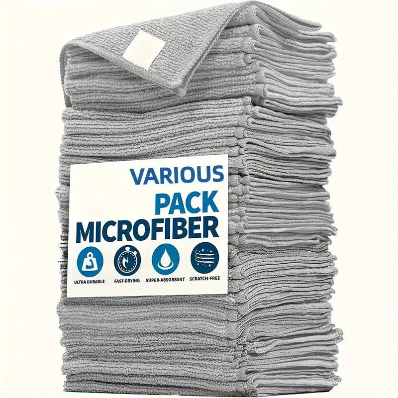 50PCS Twist Pile Microfibre Cleaning Cloths Grey Car Home Reusable Dusting Towels