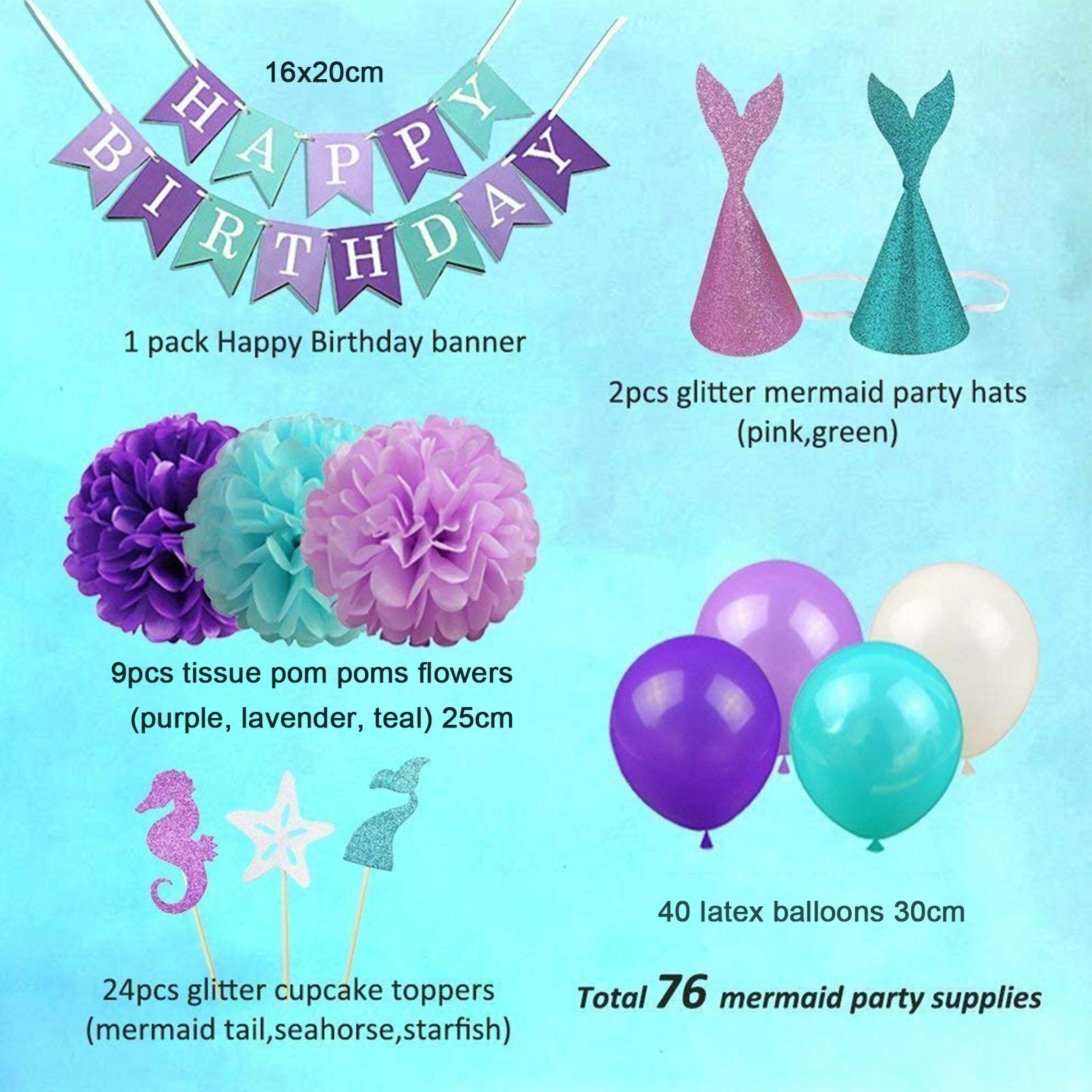 76 Piece Mermaid Party Decoration Set