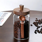 2 Pack Glass Storage Jars with Wooden Lid and Spoon – Airtight Coffee, Spice and Food Containers