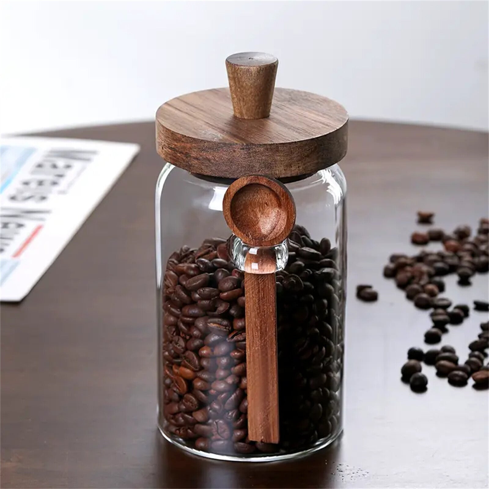 2 Pack Glass Storage Jars with Wooden Lid and Spoon – Airtight Coffee, Spice and Food Containers
