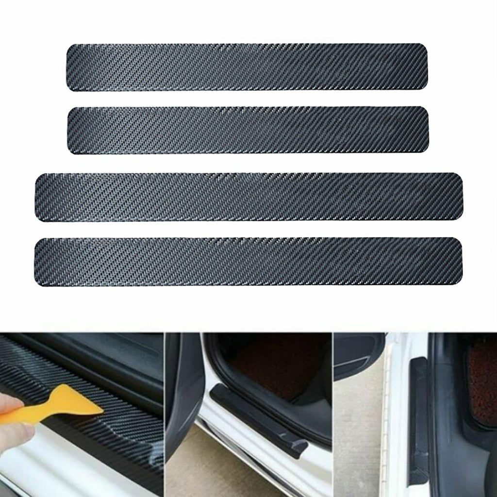 12PCS Carbon Fibre Style Car Door Sill Protector Stickers Scuff Plate Guard Kit