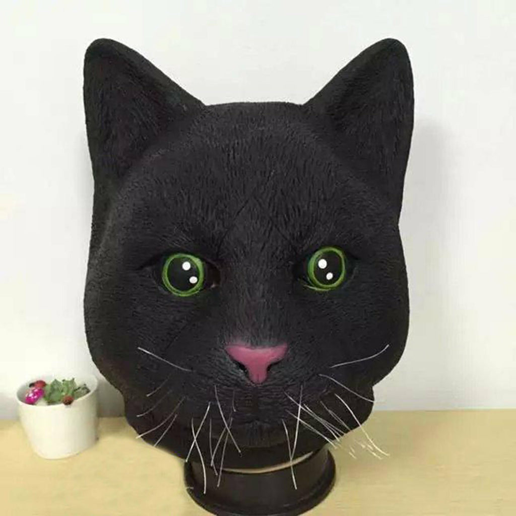 Black Cat Head Mask Latex | Halloween Costume Creepy Animal Party Theater Prop