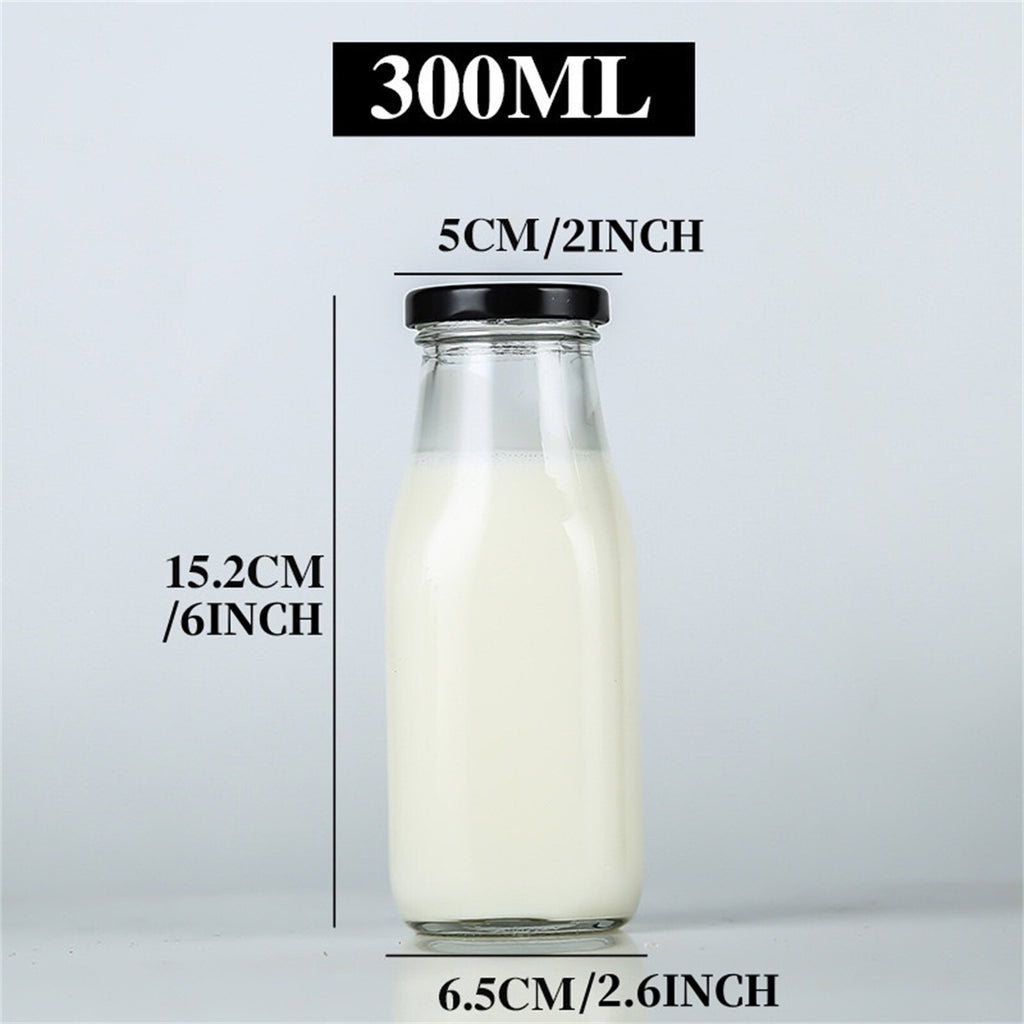 16pcs 300ml Glass Milk Bottles with Screw Lid | Reusable Juice & Beverage Containers