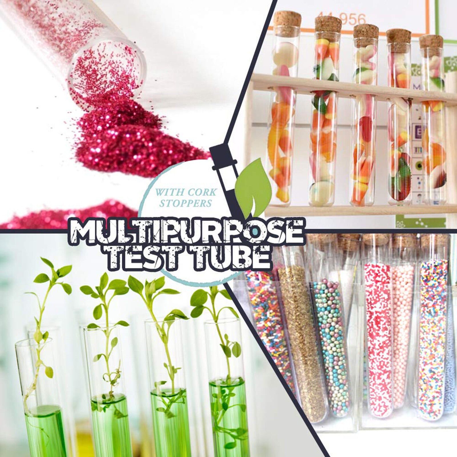 50PCS Clear Plastic Test Tubes with Wooden Cork Stoppers - 20ml Wedding Favor Candy Bottles
