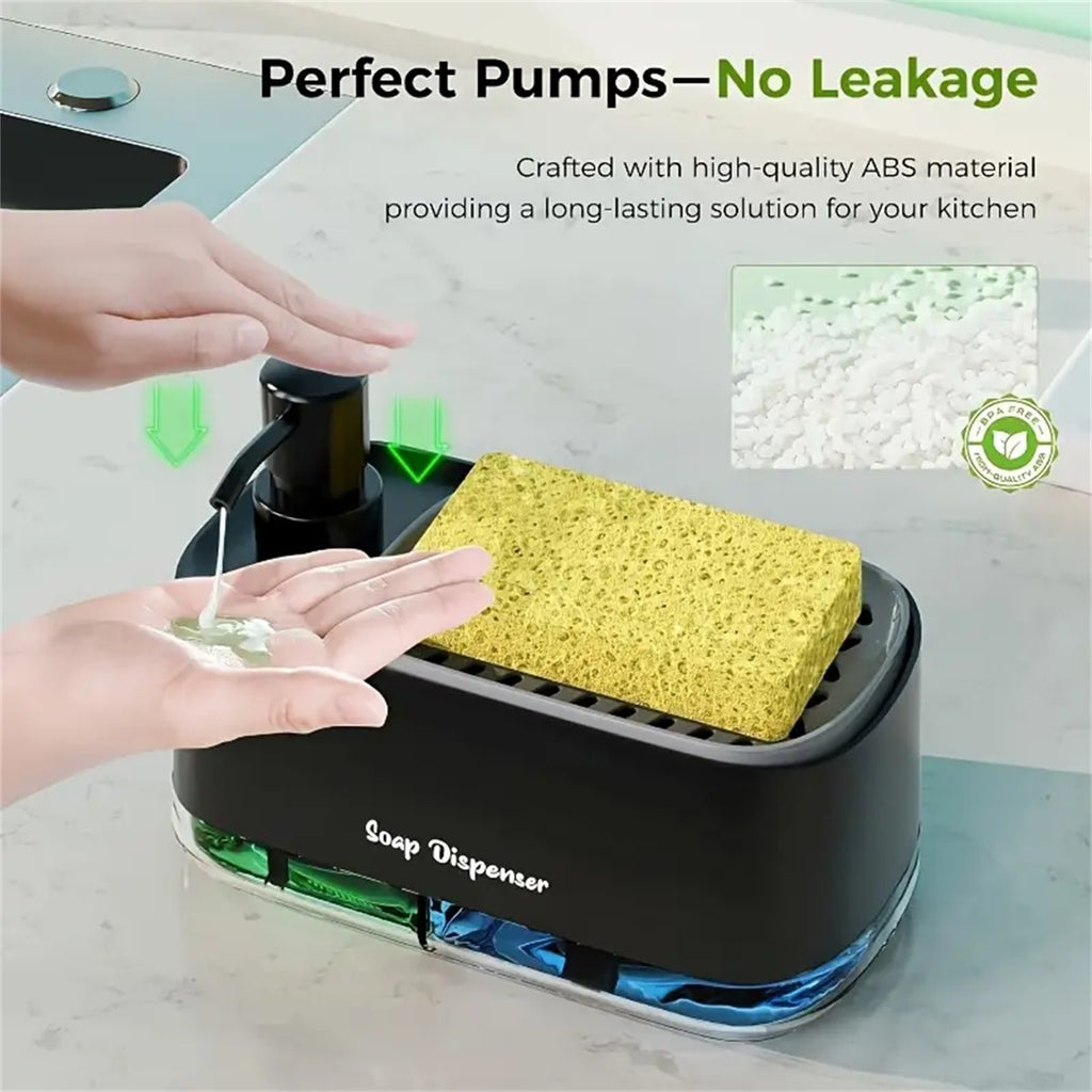 2 Pack 3 in 1 Soap Pump Dispenser with Sponge Holder – Kitchen Dishwashing Liquid Organizer