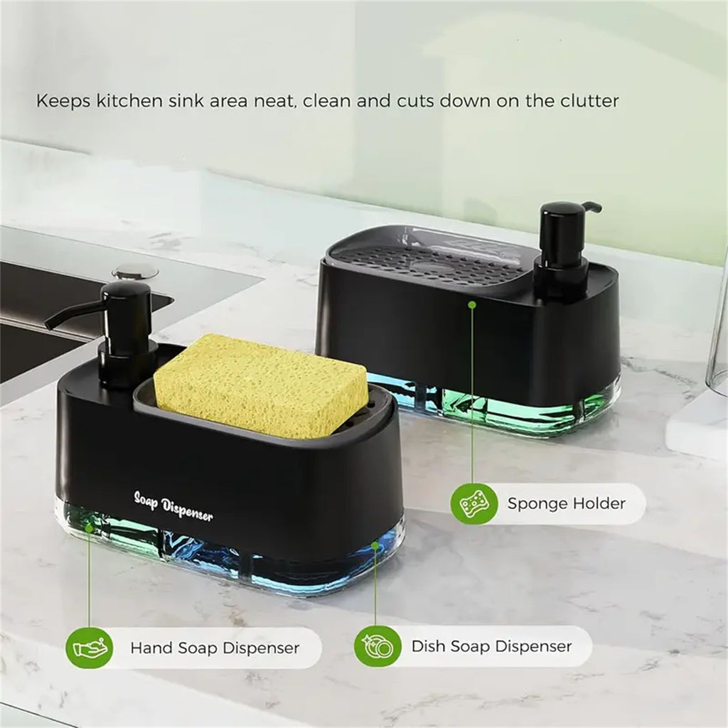 2 Pack 3 in 1 Soap Pump Dispenser with Sponge Holder – Kitchen Dishwashing Liquid Organizer