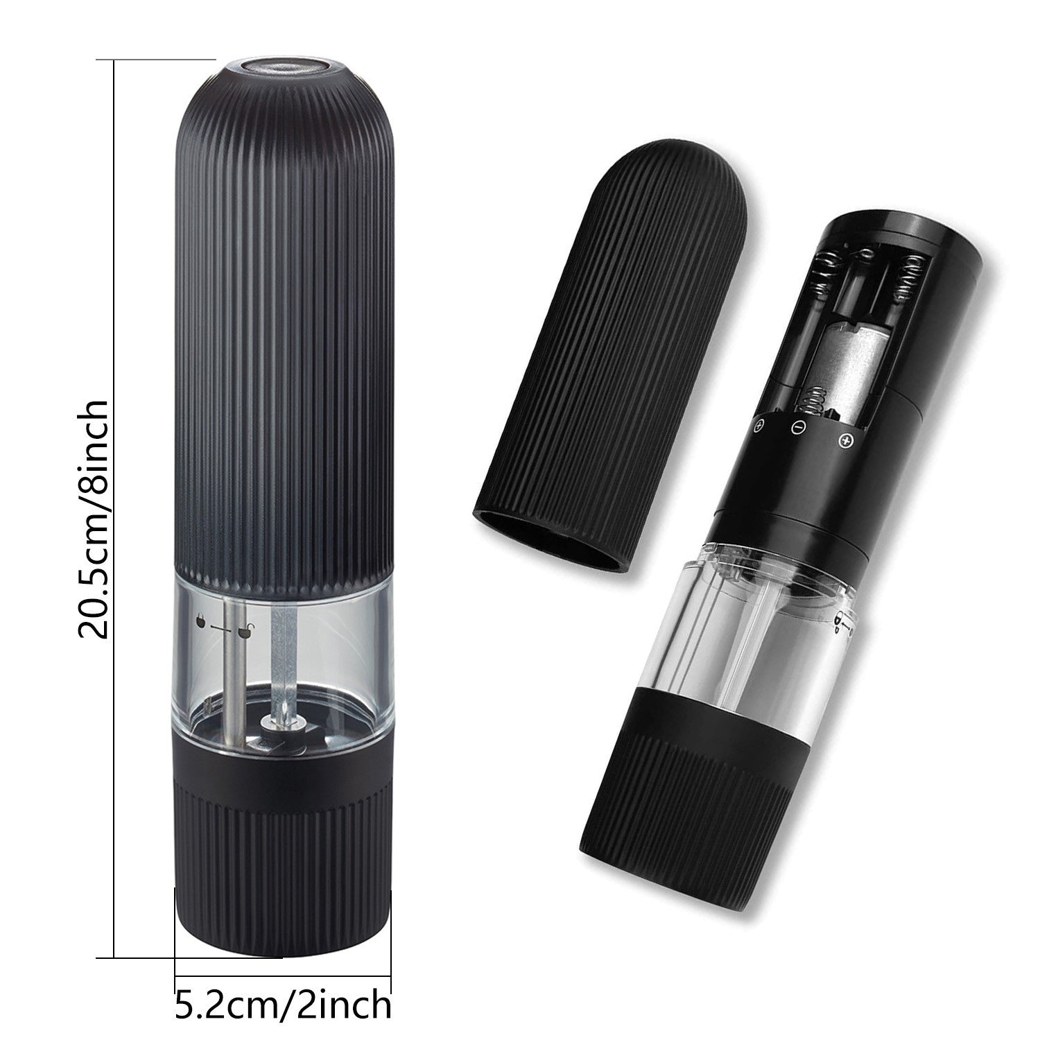 Electric Salt and Pepper Grinder – Battery Powered Spice Mill with Adjustable Coarseness (1 or 2 Pack)