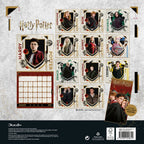 Back cover of the Harry Potter 2027 wall calendar showing each month and the pull-out poster