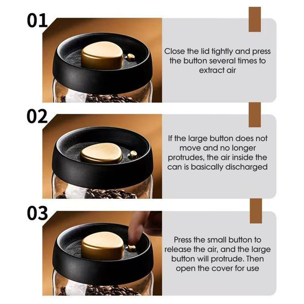 Vacuum Glass Coffee Bean Storage Jar – Airtight Sealed Container 900ml / 1800ml
