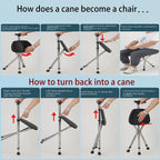 Foldable Seat Cane with Tripod Chair Portable Walking Stick Seat Outdoor Travel Mobility Aid