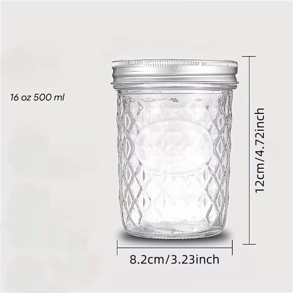 12PCS 500ml Glass Mason Jars with Airtight Lids Wide Mouth Preserving Jars