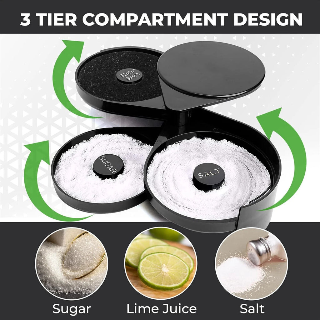 2pcs 3-Tier Cocktail Glass Rimmer | Bar Salt Sugar Seasoning Box for Bartender