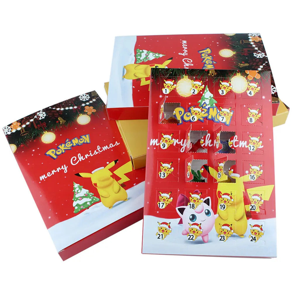 Red Christmas kids advent calendar box with 24 doors of mini anime figures
