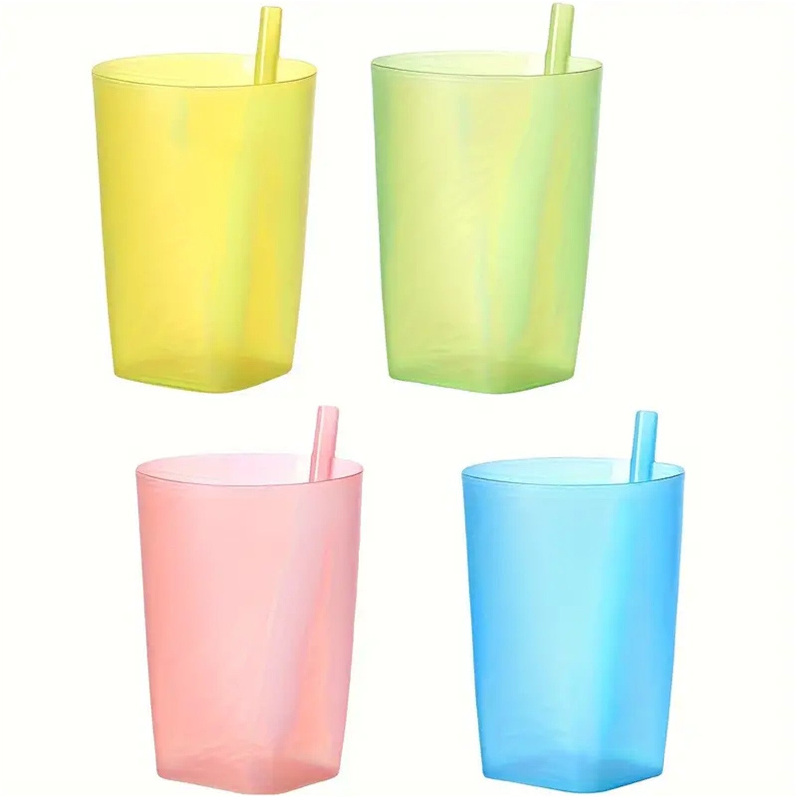 4PCS Integrated Straw Cups - Reusable Easy to Clean Drinking Cups for Home Use