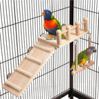 Bird Water Feeder and Bird Swing Toy Set - Wooden Parrot Perch Stand Cage Accessory
