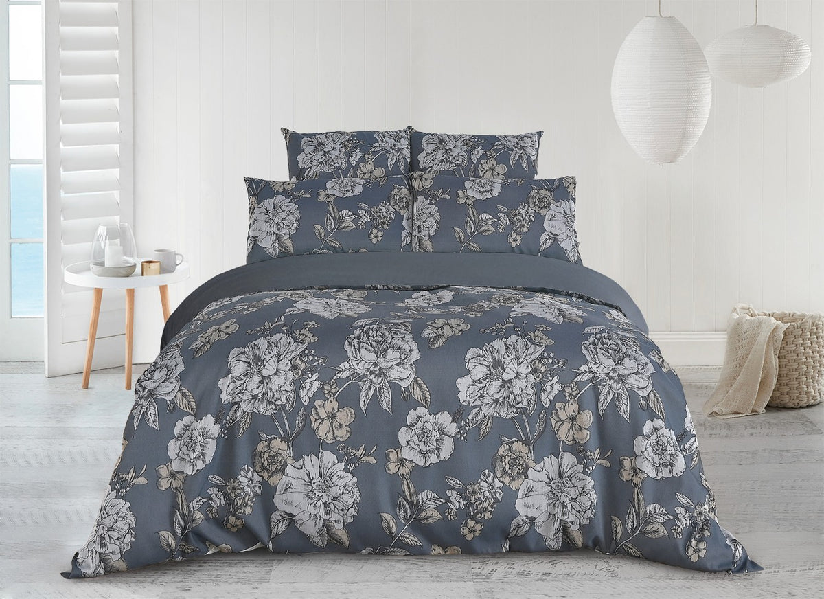Navy floral jacquard quilt cover set