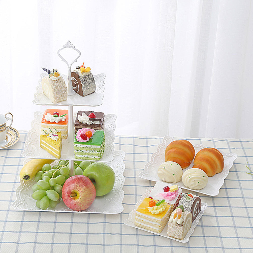 3 Pack 3 Tier Cake Stand – White Plastic Cupcake and Dessert Display for Weddings, Parties and Afternoon Tea