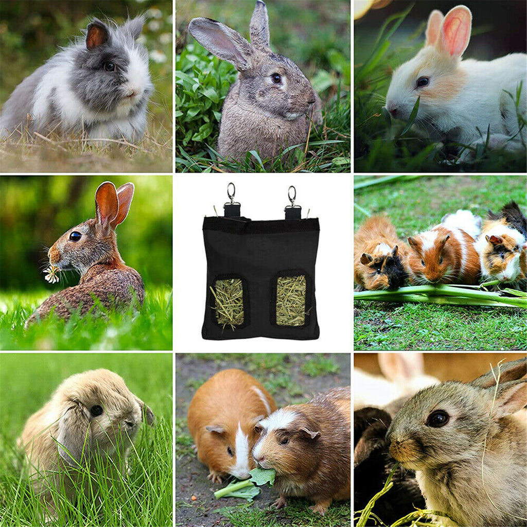 2 Pack Rabbit Hay Feeder Bags - 4 Hole Hanging Hay Feeders for Rabbits and Guinea Pigs