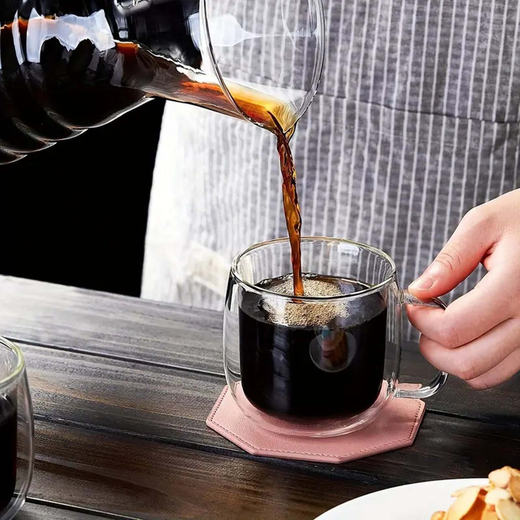 4PCS Double Wall Glass Coffee Tea Cups 300ml Heat Resistant with Stainless Steel Spoons