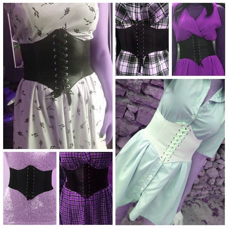 2PCS Women’s Body Shaper Buckle Wide Waist Belt - Elastic Underbust Corset Belt Black