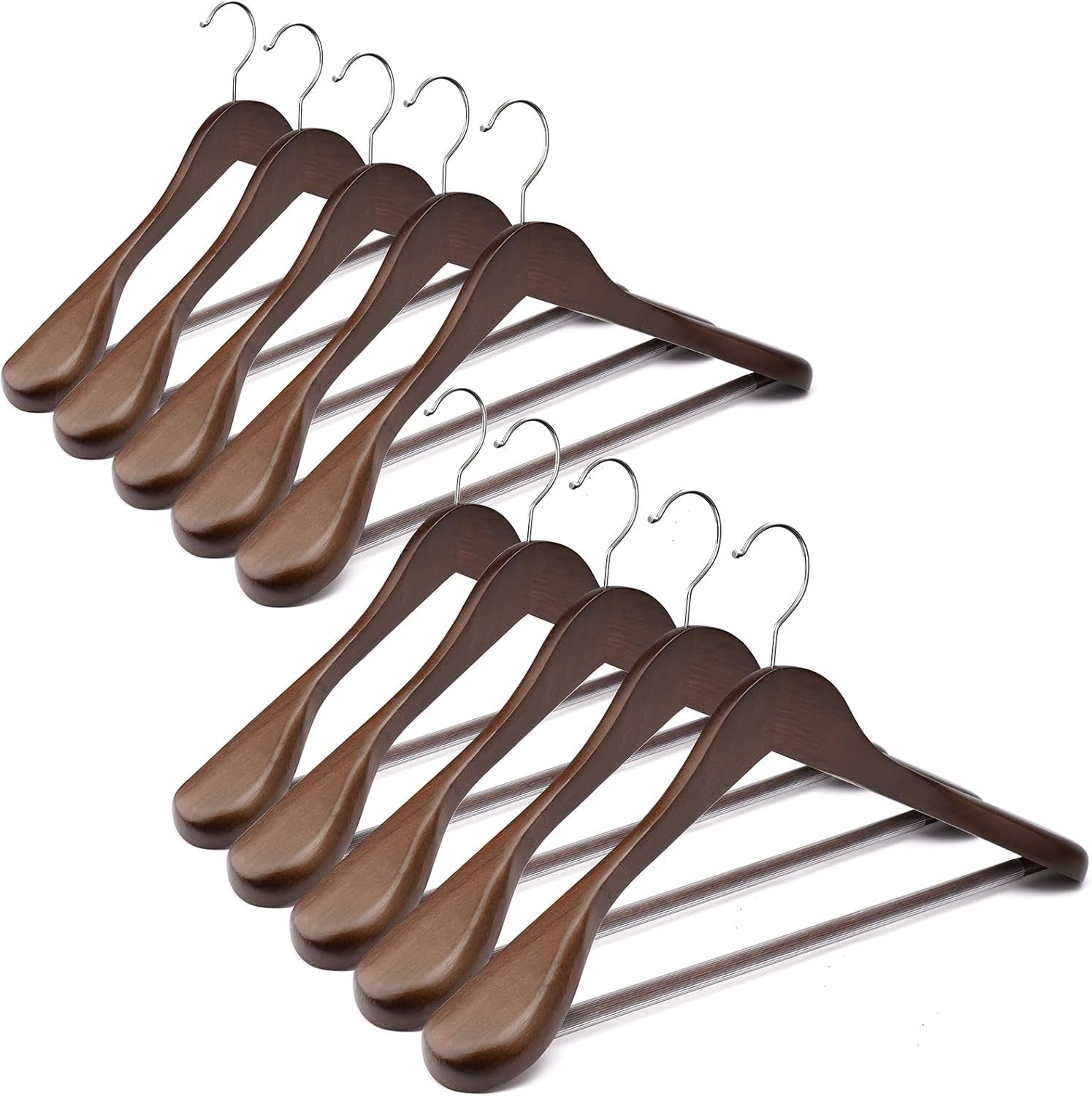 12 Pack 44.5cm Wide Shoulder Wooden Coat Hangers - Heavy Duty Suit Jacket Hangers Walnut