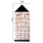 Fabric advent calendar size 121 x 50 cm with 11.5 x 13 cm pockets on a white background
