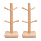2PCS Wooden Mug Rack Tree with 6 Hooks - Coffee Cup Organiser Stand for Kitchen Counter