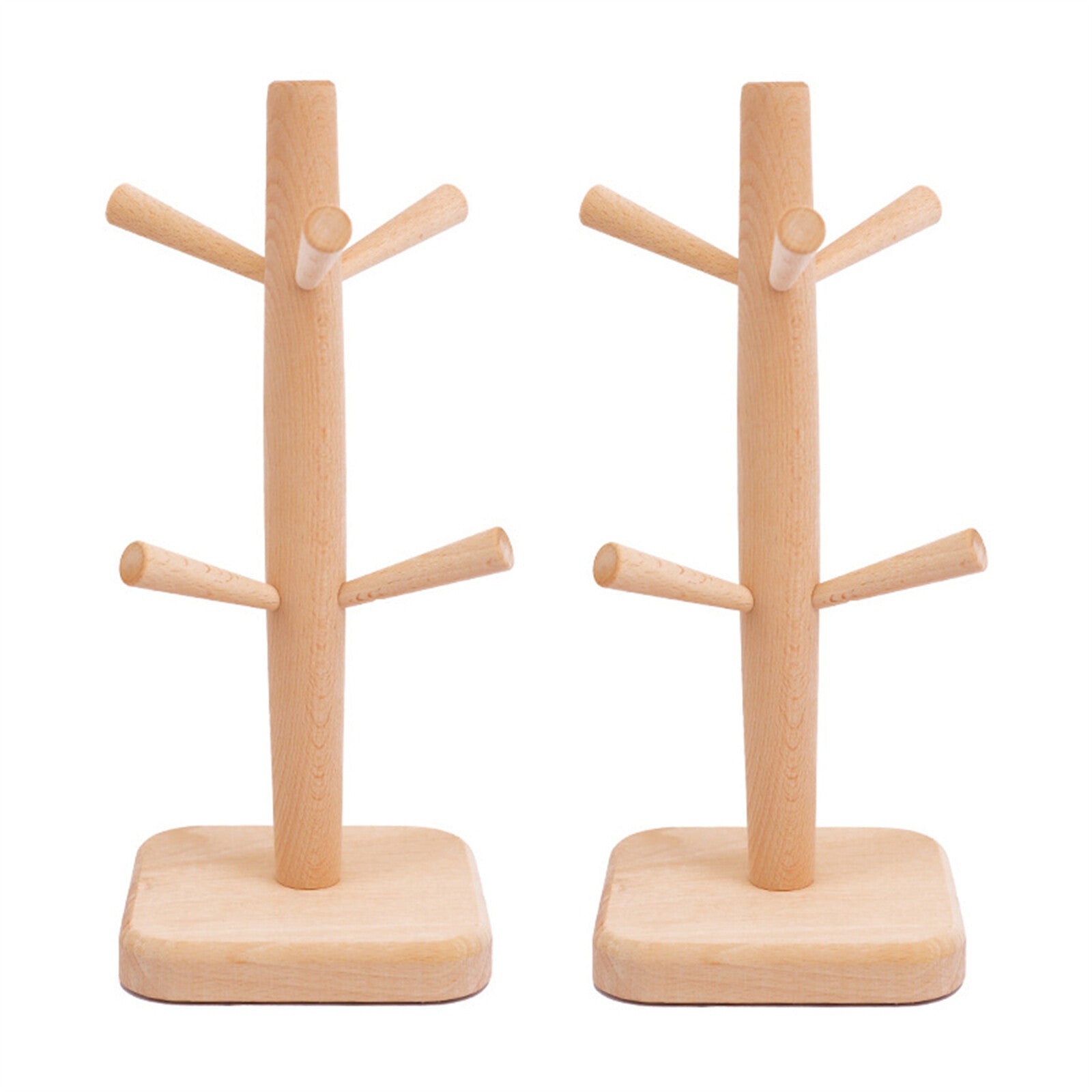 2PCS Wooden Mug Rack Tree with 6 Hooks - Coffee Cup Organiser Stand for Kitchen Counter
