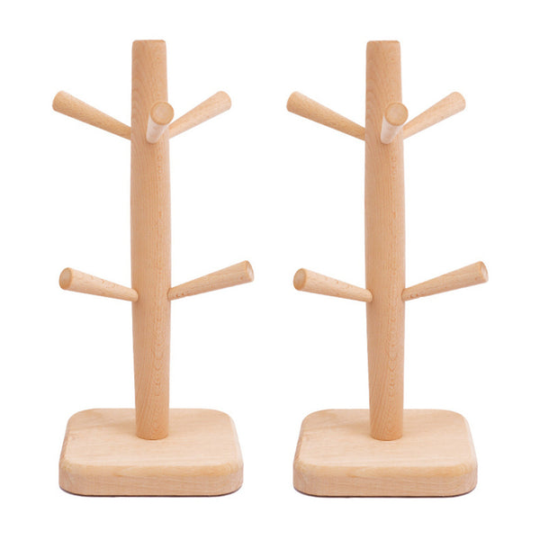 2PCS Wooden Mug Rack Tree with 6 Hooks - Coffee Cup Organiser Stand for Kitchen Counter