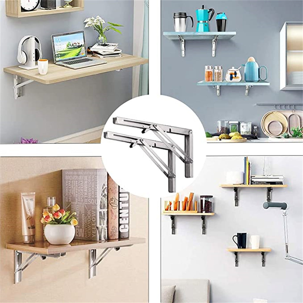 2pcs 10-Inch Folding Table Brackets | Heavy Duty Stainless Steel Wall Shelf Support