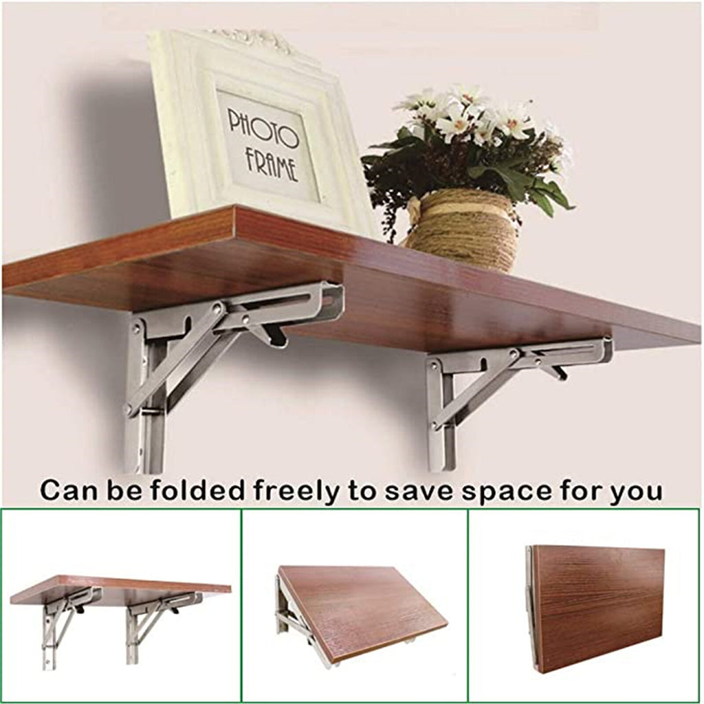 2pcs 10-Inch Folding Table Brackets | Heavy Duty Stainless Steel Wall Shelf Support