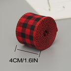 Red and black buffalo plaid wired ribbon roll showing 4 cm width