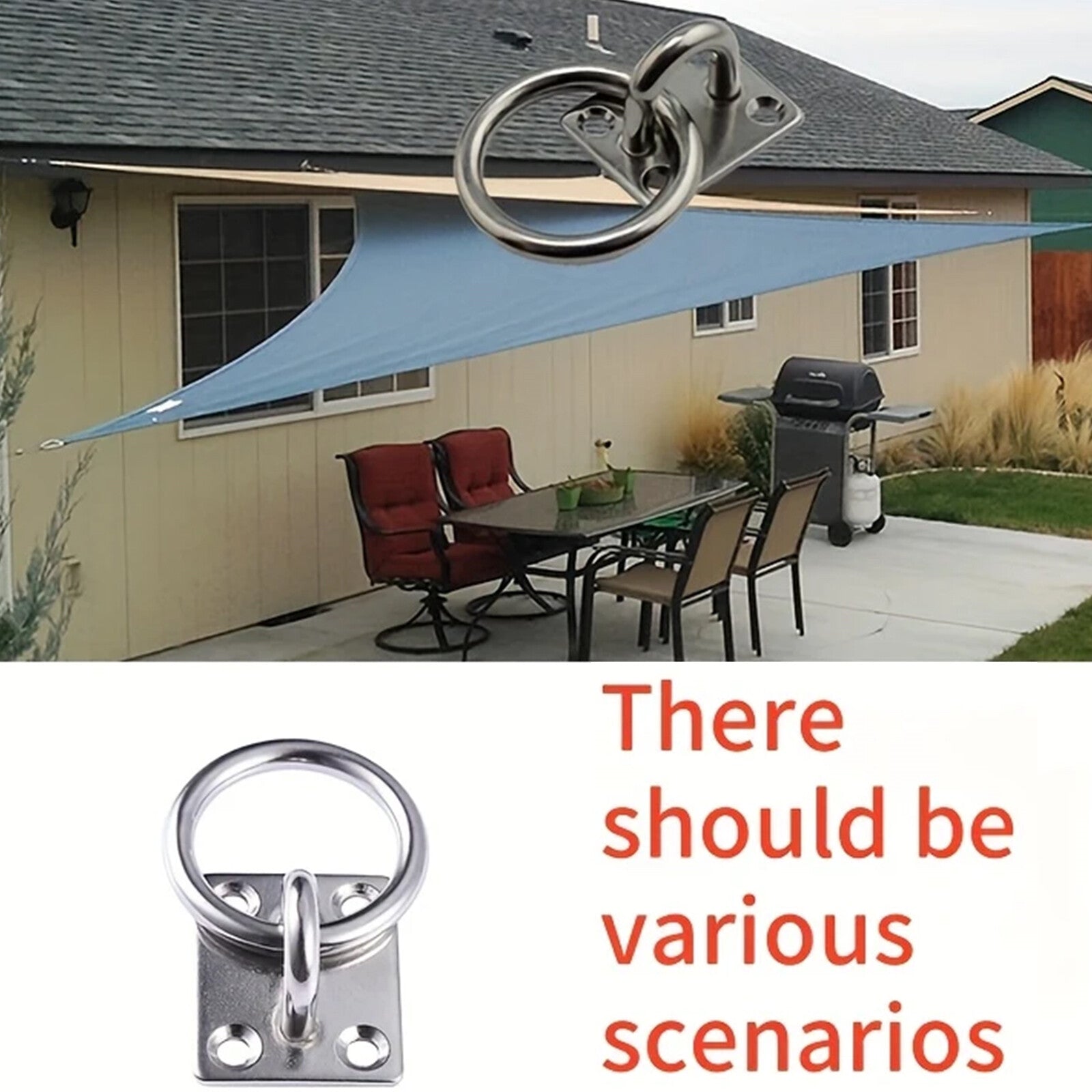 4PCS Stainless Steel 304 Pad Eye Plate Square Eyelet Marine Shade Sail Mounting Kit