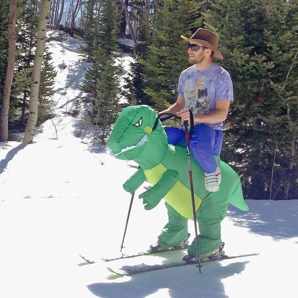 Inflatable Dinosaur Rider Costume Adult | Funny Green T-Rex Party Fancy Dress Suit