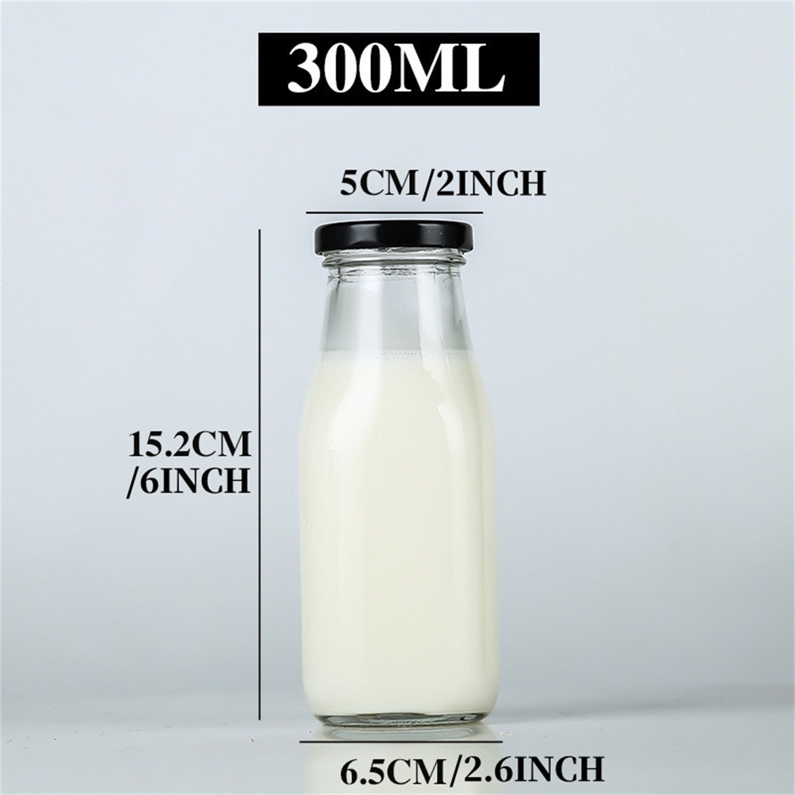 16PCS 300ml Glass Milk Bottles with Screw Top Lids - Reusable Clear Beverage Storage Bottles