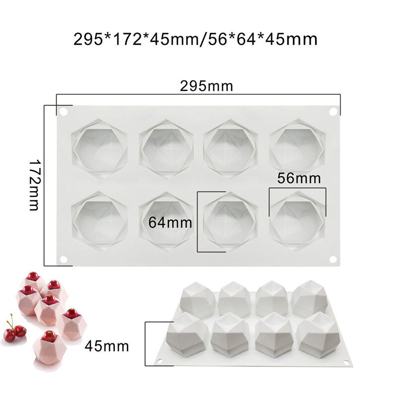8 Cavity 3D Polygon Silicone Mold | Geometric Candle, Chocolate & Dessert Mould