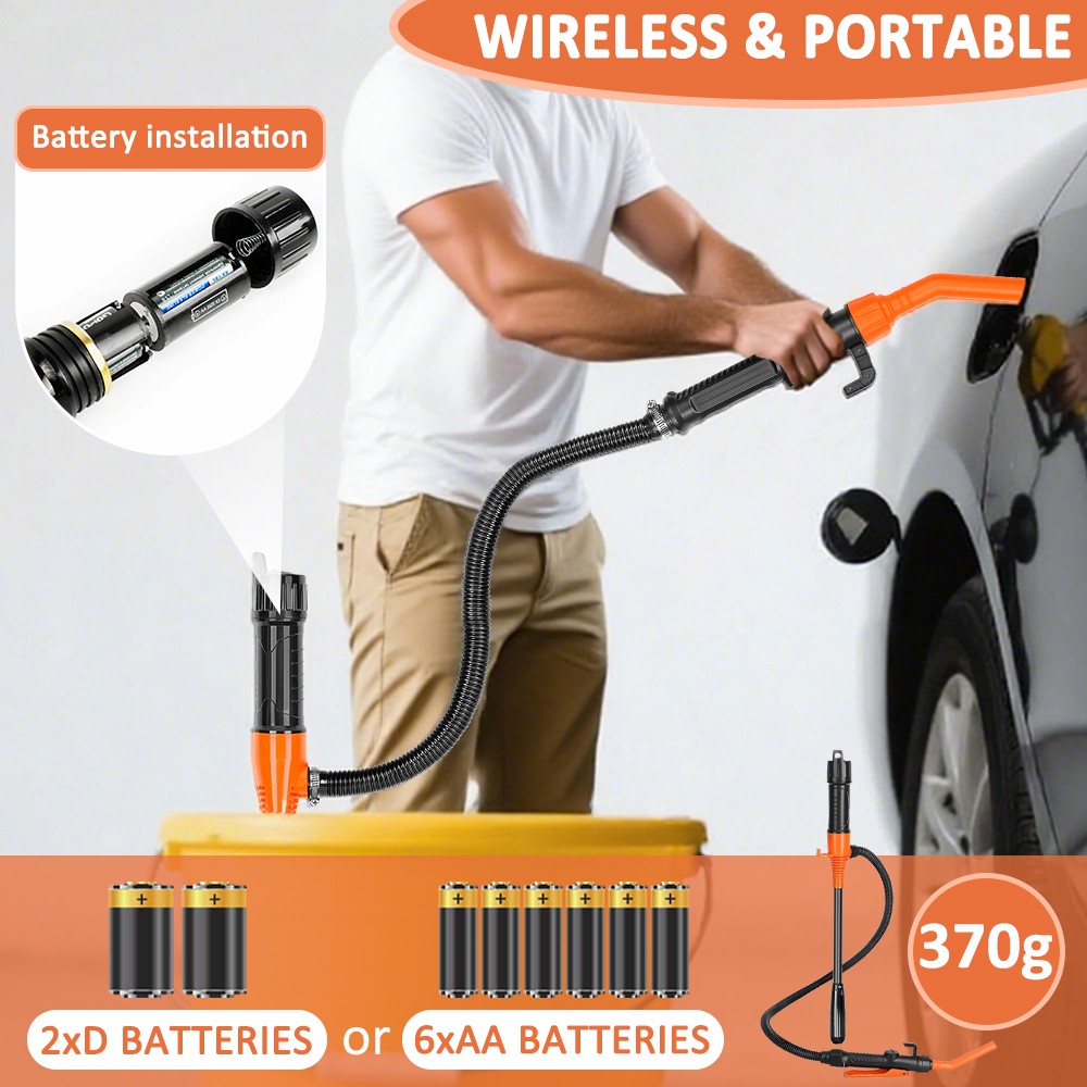 Portable Battery Operated Fuel Transfer Pump 2.4 GPM Electric Liquid Siphon