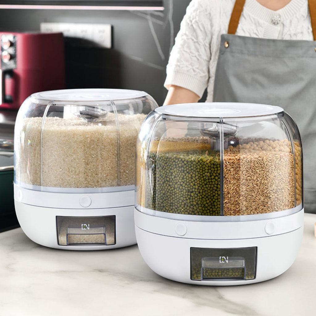 6KG Rotating Rice Storage Container | Multi-Grid Grain & Cereal Dispenser Kitchen Organizer