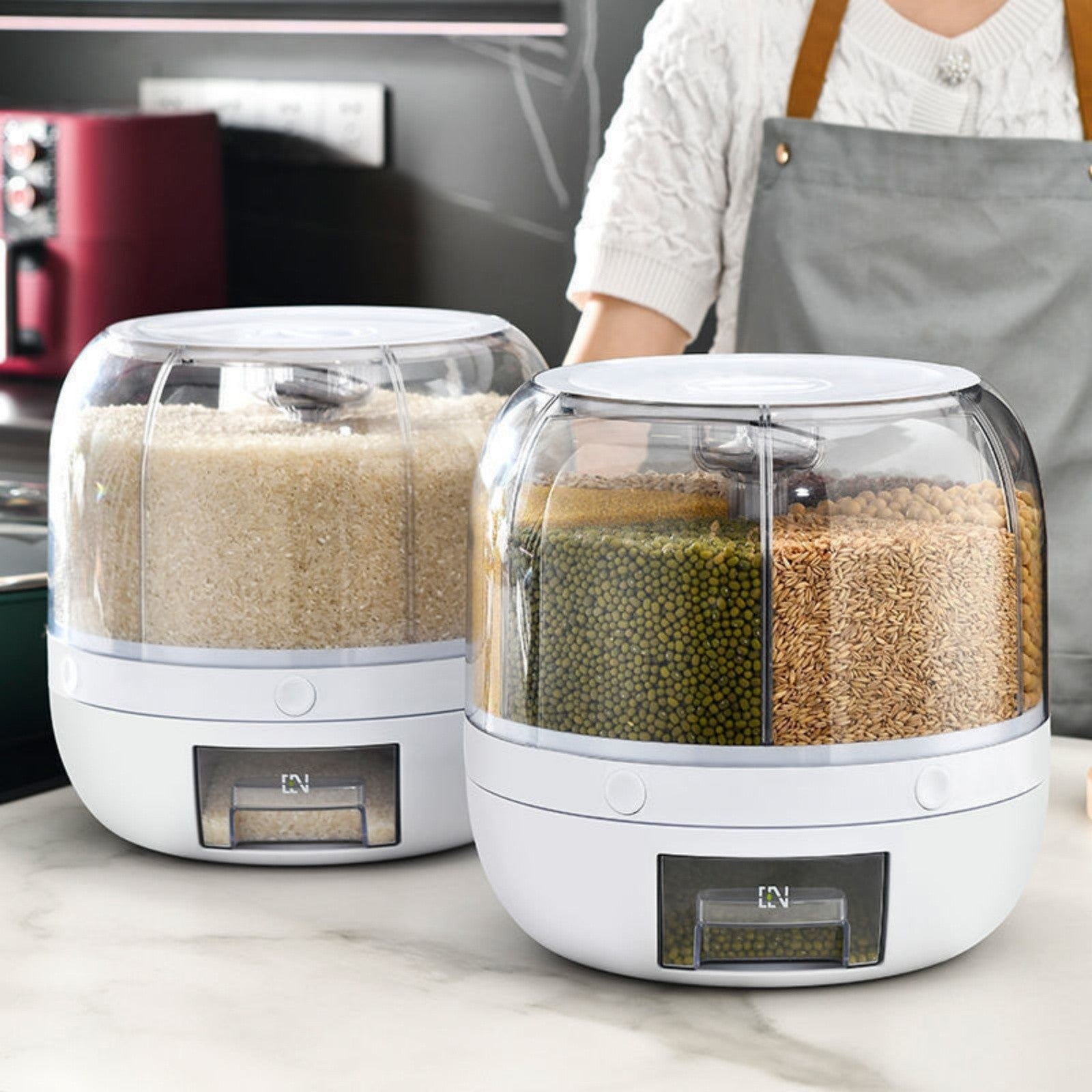 6KG Rotating Rice Storage Container | Multi-Grid Grain & Cereal Dispenser Kitchen Organizer