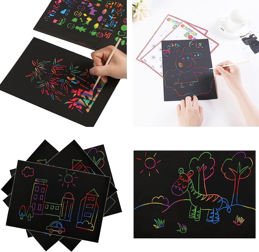 70pcs Rainbow Scratch Paper Art Set | Magic Scratch Drawing Craft Kit for Kids