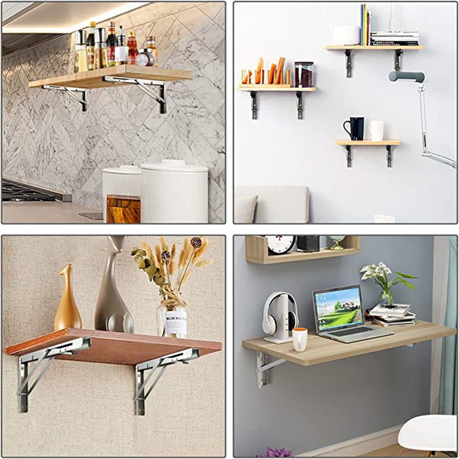 2pcs 10-Inch Folding Table Brackets | Heavy Duty Stainless Steel Wall Shelf Support