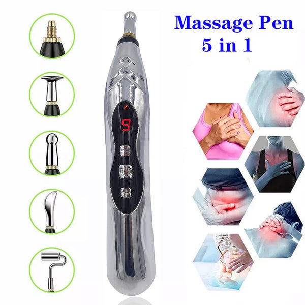 Electronic Acupuncture Pen – Rechargeable Meridian Massage Pen with 5 Heads & 9 Levels