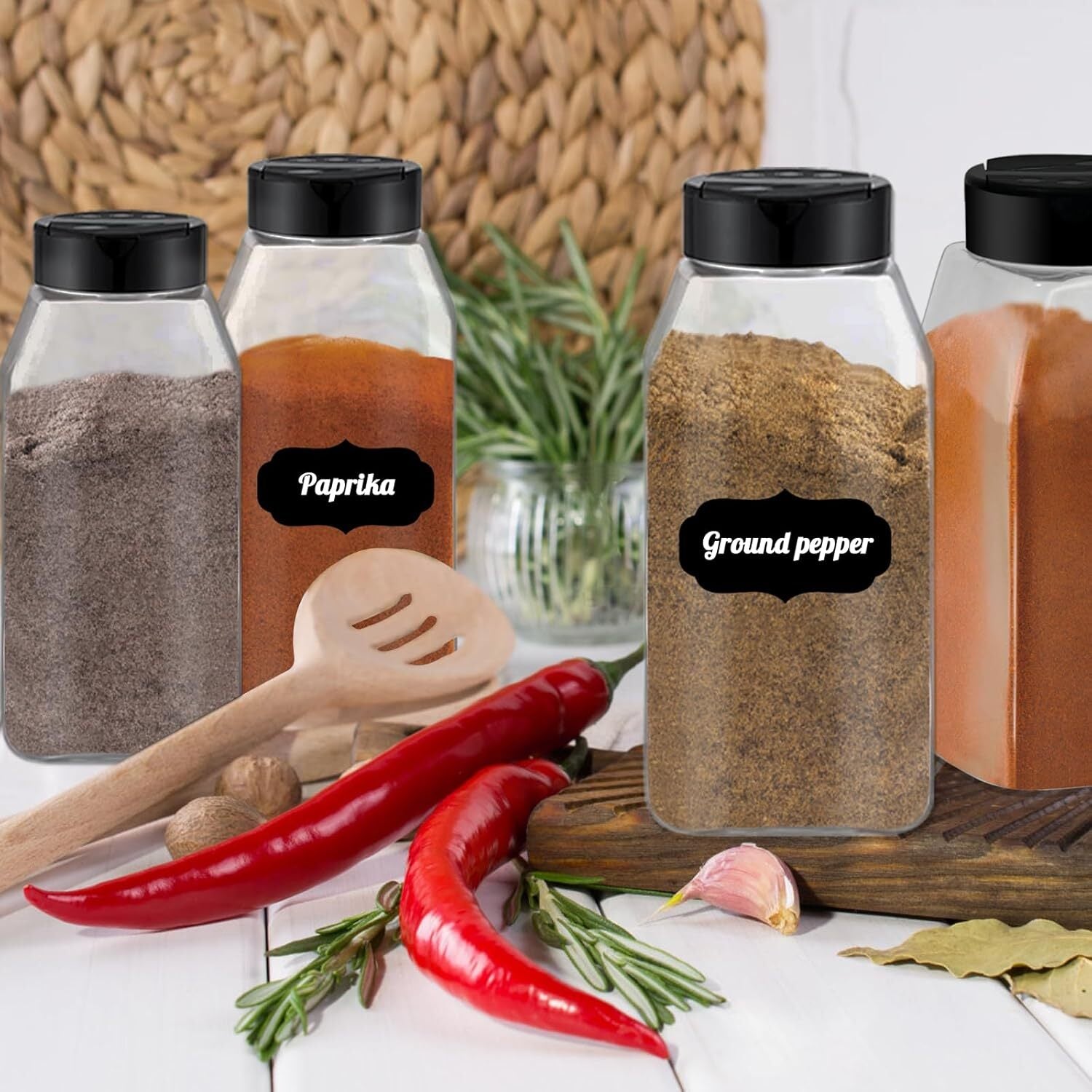 6/12/24/36pcs 100ml Clear Square Spice Jars with Lids | Plastic Herb Seasoning Storage Bottles