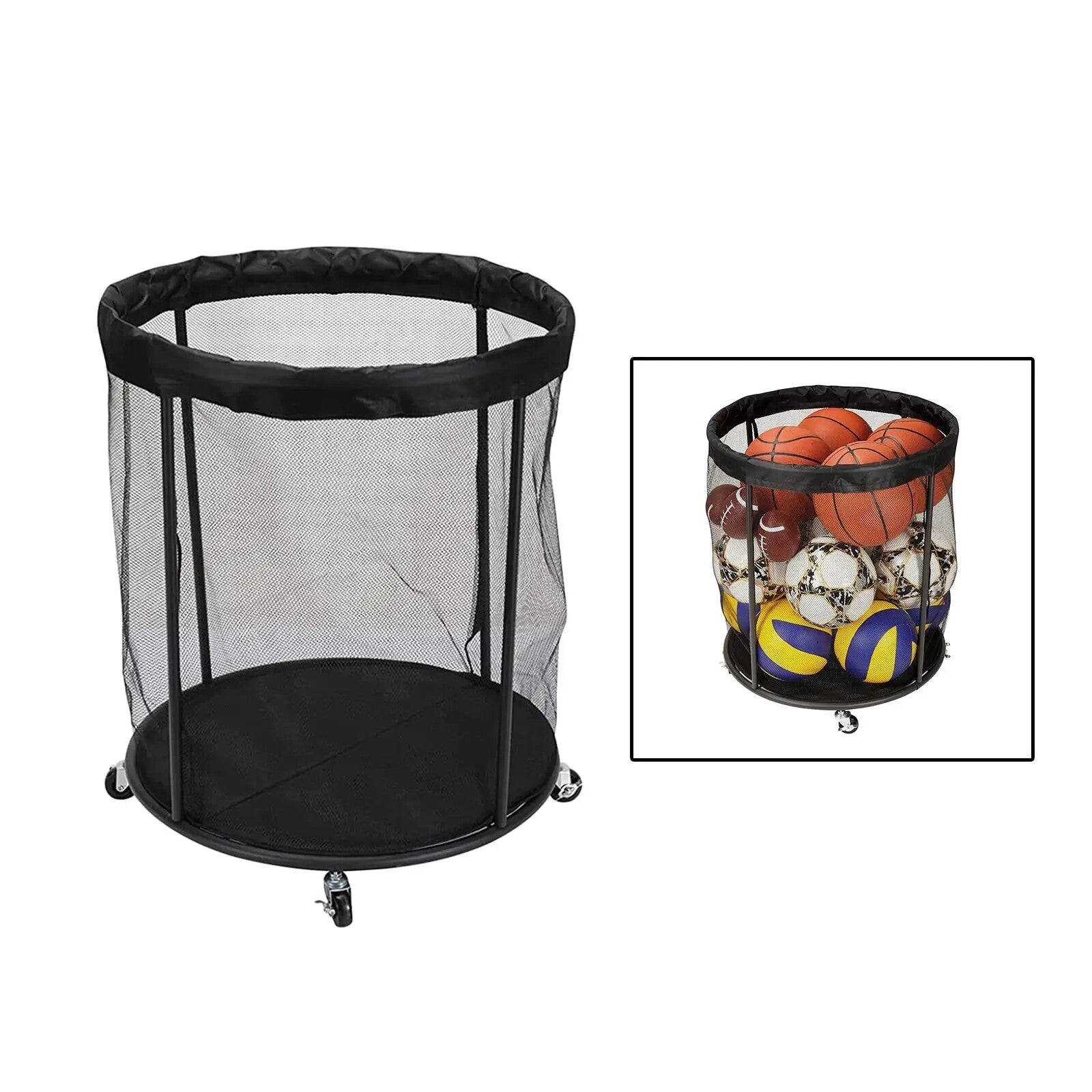 Garage Sports Ball Storage Cart | Rolling Mesh Organizer for Basketball, Soccer & Equipment