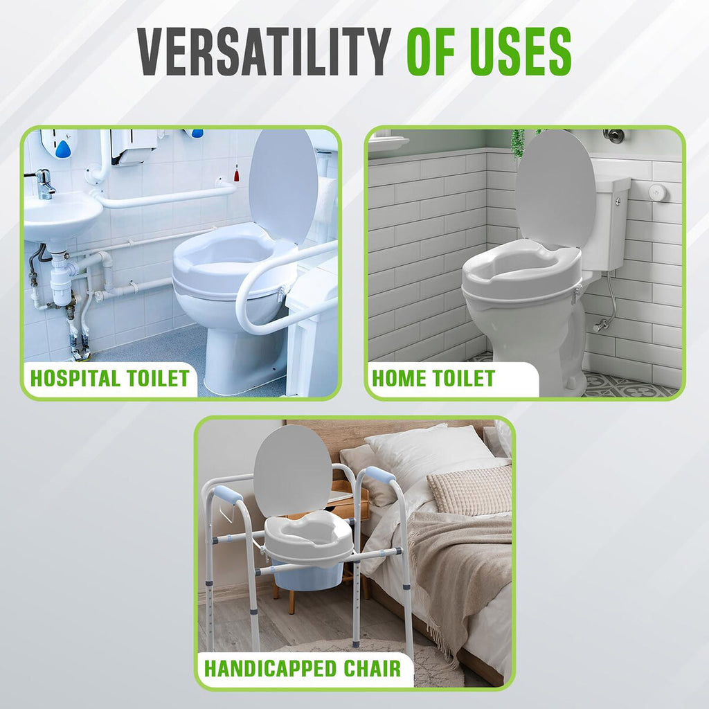 Elongated Raised Toilet Seat with Lid | Non-Slip Booster Seat for Elderly, Pregnant & Post-Surgery Recovery