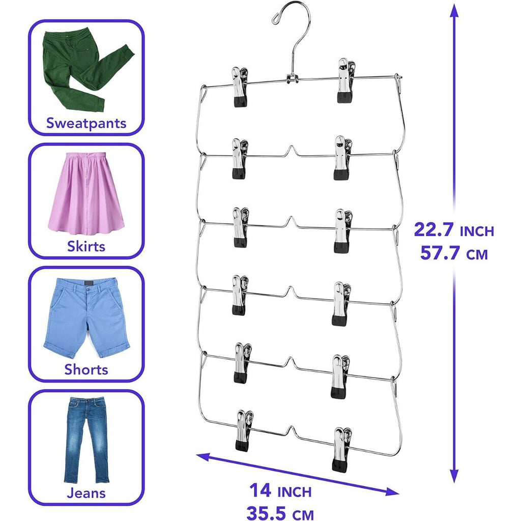 2 Pack 6 Tier Skirt and Pant Hangers with Clips - Space Saving Multi Hangers for Closet Storage