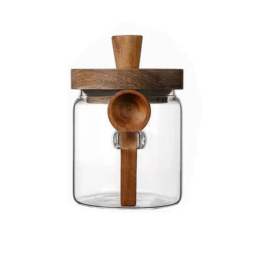2 Pack Glass Storage Jars with Wooden Lid and Spoon – Airtight Coffee, Spice and Food Containers