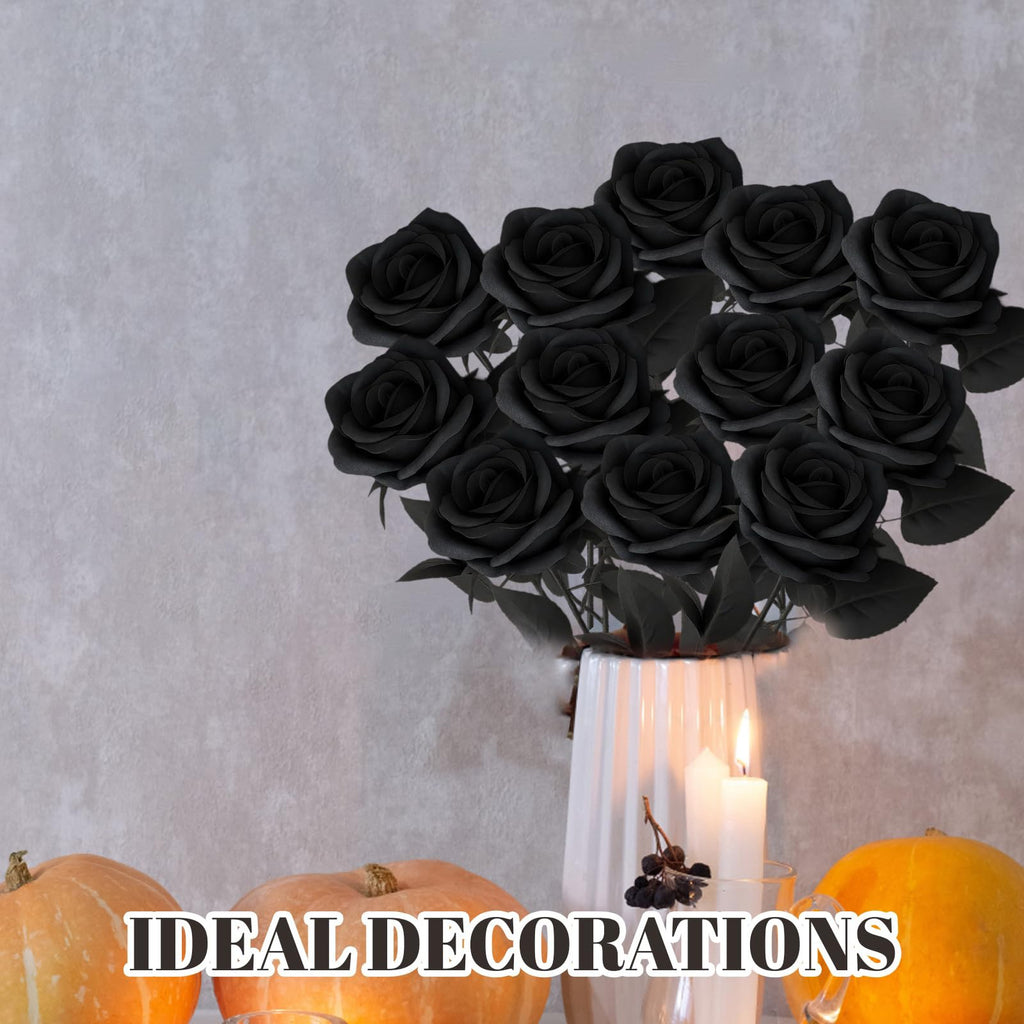 Black Artificial Rose Flowers for DIY Wedding Bouquets Halloween Decorations AU
