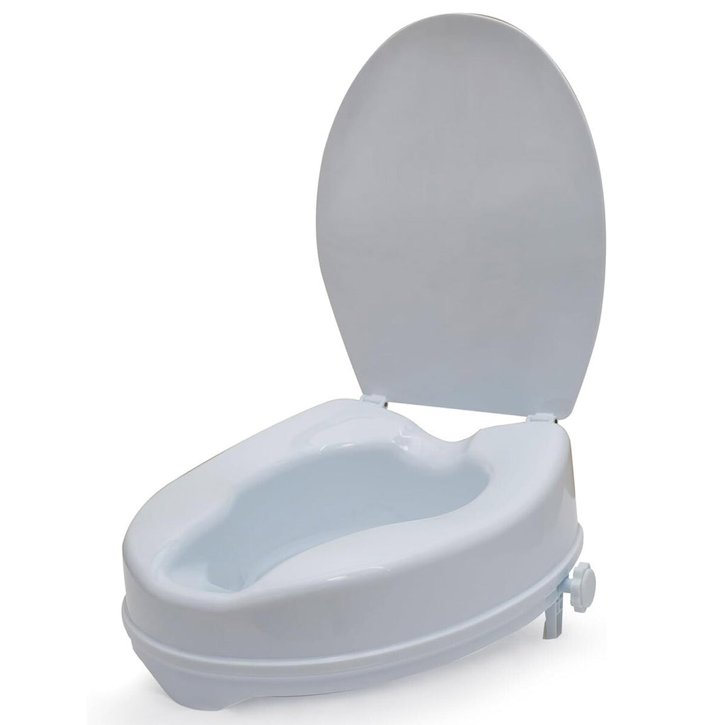 Elongated Raised Toilet Seat with Lid | Non-Slip Booster Seat for Elderly, Pregnant & Post-Surgery Recovery