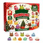 Dumpling squishy advent calendar box front with 24 Christmas surprises on white background